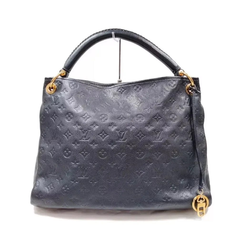 Auth Louis Vuitton Artsy Shoulder Bag MM Deep Navy Blue Leather Boho Monogram